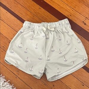 Quincy Mae Light Sage Green Sailboat Kids Swim Trunks
